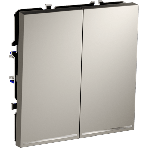 VLS020403 Проходной выключатель (переключатель) двухклавишный с подсветкой встраиваемый серого цвета 10А (2200 Ватт) VOLTUM S70 (серый)