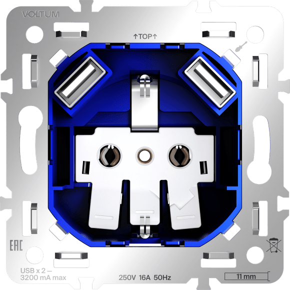VLS020403 Проходной выключатель (переключатель) двухклавишный с подсветкой встраиваемый серого цвета 10А (2200 Ватт) VOLTUM S70 (серый)