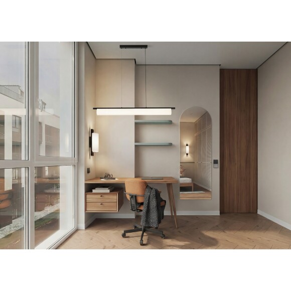 Freya Even FR5625CL-L20B Настенно-потолочный светодиодный светильник, плафон белый текстиль, основание черный металл, 500x120x80мм, CCT перекл. цвет. температуры на драйвере, LED 20Вт 2700;3000;4000К 1050Лм CRI80 180° IP20 220В