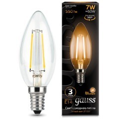 103801107 Лампа Gauss LED Filament Свеча E14 7W 550lm 2700К 1/10/50 103801107 Лампа Gauss LED Filament Свеча E14 7W 550lm 2700К 1/10/50