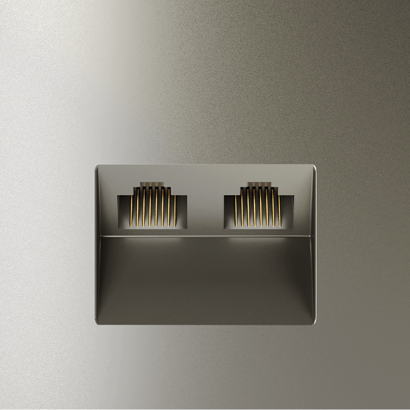 VLS060204 Розетка компьютерная двойная RJ45+RJ45 категории 6Е (для проводов CAT5-CAT6 до 10 Гбит/сек) шелкового цвета VOLTUM S70 (шелк)