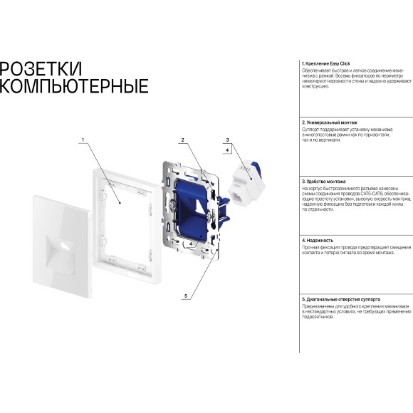 VLS060204 Розетка компьютерная двойная RJ45+RJ45 категории 6Е (для проводов CAT5-CAT6 до 10 Гбит/сек) шелкового цвета VOLTUM S70 (шелк)