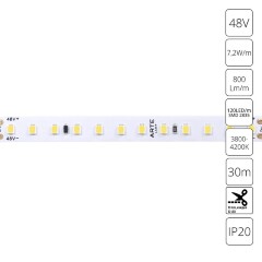 A4812010-04-4K Светодиодная лента 48В 7.2Вт/м 800Лм/м 4000К CRI 90+ 10мм SMD2835 120шт/м 30м IP20