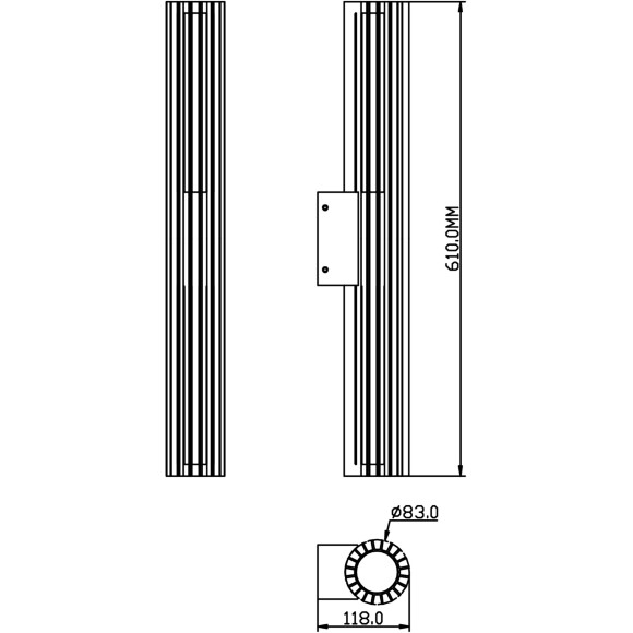 Favourite Asador 4827-2W Черный светодиодный уличный фасадный настенный светильник-цилиндр с плафонов вверх и вниз, высотой 61см, LED 18Вт 3000K 480лм CRI90 IP65 220В, размеры D120xW85xH610мм