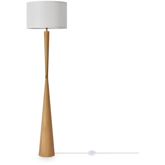 Freya Swan FR5626FL-01T Современный напольный торшер высотой 155 см, основание металл под текстуру пиленного дерева, белый текстильный абажур диаметром 40см, сменная лампа E27 макс. 40Вт IP20 220В