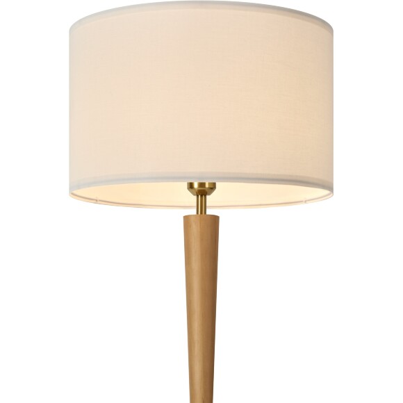 Freya Swan FR5626FL-01T Современный напольный торшер высотой 155 см, основание металл под текстуру пиленного дерева, белый текстильный абажур диаметром 40см, сменная лампа E27 макс. 40Вт IP20 220В