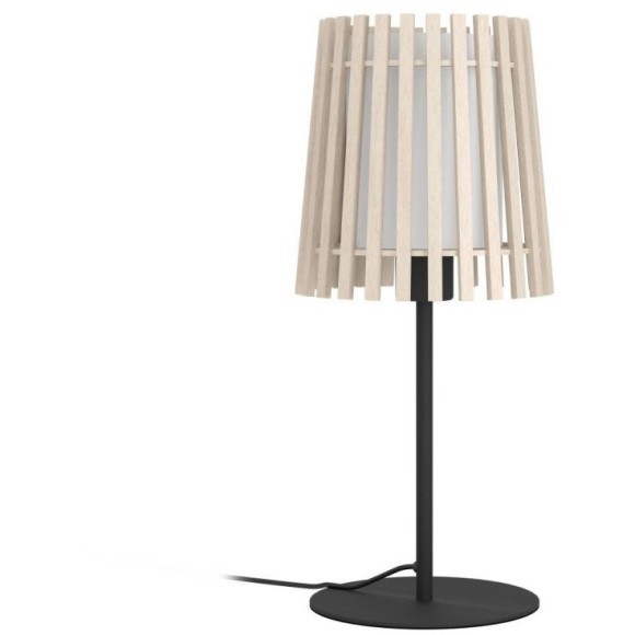 900904 Настольная лампа FATTORIA, 1X25W(Е27), H450, ?200, сталь, черный/ дерево, текстиль, коричневый, белый