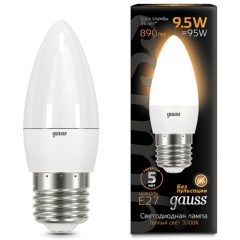 103102110 Лампа Gauss LED Свеча E27 9.5W 890lm 3000К 1/10/50