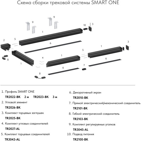 Внтренняя накладка 3м в гарпунный шинопровод Smart 220V Denkirs TR2028-BK