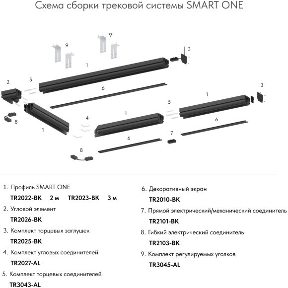 Внтренняя накладка 3м в гарпунный шинопровод Smart 220V Denkirs TR2028-BK