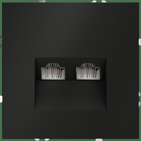 VLS060208 Розетка компьютерная двойная RJ45+RJ45 категории 6Е (для проводов CAT5-CAT6 до 10 Гбит/сек) черного матового цвета VOLTUM S70 (черный матовый)