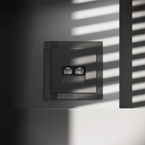 VLS060208 Розетка компьютерная двойная RJ45+RJ45 категории 6Е (для проводов CAT5-CAT6 до 10 Гбит/сек) черного матового цвета VOLTUM S70 (черный матовый)