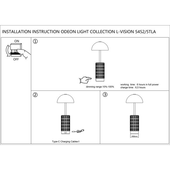 Настольная лампа беспроводная LED*5W 3000K LULU 5452/5TLA