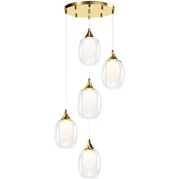 Подвесная золотая люстра с 6 лампами цоколя Е14 и двойными стеклянными плафонами Maytoni Aura MOD016PL-05BS Подвесная золотая люстра с 6 лампами цоколя Е14 и двойными стеклянными плафонами Maytoni Aura MOD016PL-05BS
