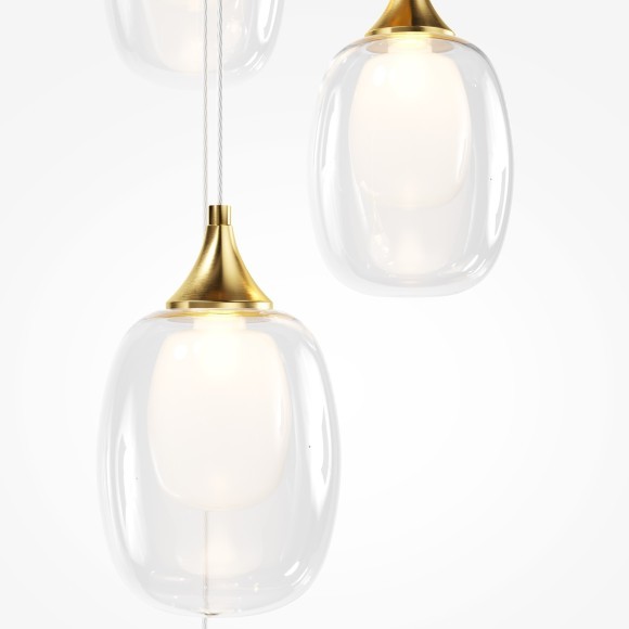 Подвесная золотая люстра с 6 лампами цоколя Е14 и двойными стеклянными плафонами Maytoni Aura MOD016PL-05BS Подвесная золотая люстра с 6 лампами цоколя Е14 и двойными стеклянными плафонами Maytoni Aura MOD016PL-05BS