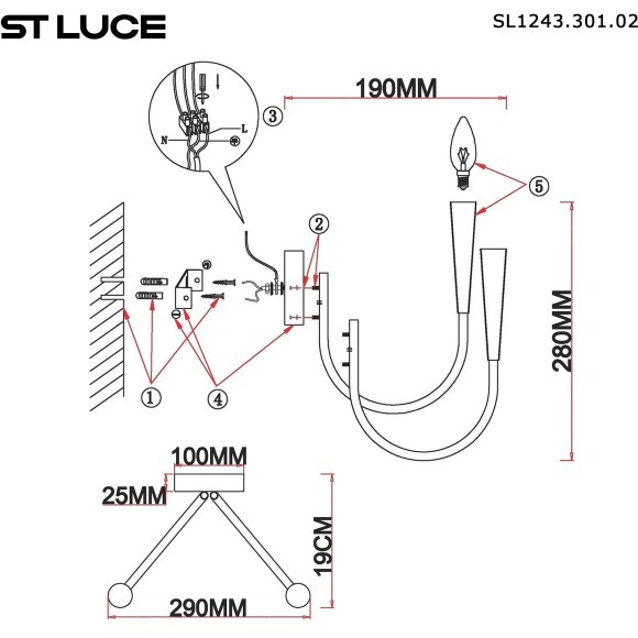 SL1243.301.02 Светильник настенный ST-Luce Латунь E14 2*60W DUTCHESS