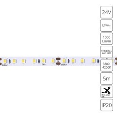 A2412008-02-4K Светодиодная лента 24В 9,6Вт/м 1000Лм/м 4000К CRI 90+ 8мм SMD2835 120шт/м 5м IP20