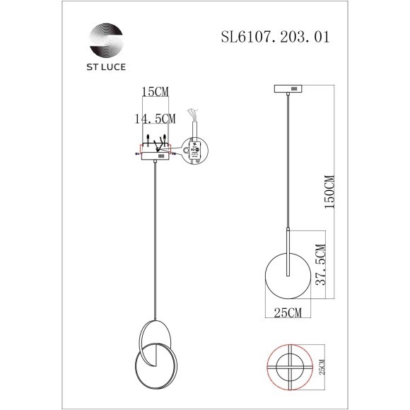 SL6107.203.01 Светильник подвесной ST-Luce Золотистый/Белый Золотистый LED 1*14W 3000K Eclisse