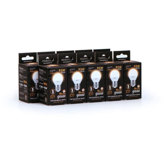 105102110 Лампа Gauss LED Шар E27 9.5W 890lm 3000K 1/10/50