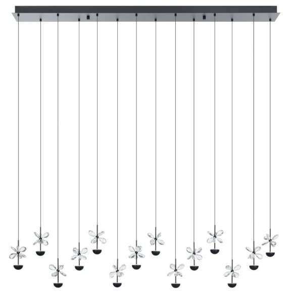 390316 PIANOPOLI 2 Светодиодный диммируемый по TRIAC подвесной светильник, 32.2Вт, 3000К, хрусталь, черный металл 390316 PIANOPOLI 2 Светодиодный диммируемый по TRIAC подвесной светильник, 32.2Вт, 3000К, хрусталь, черный металл