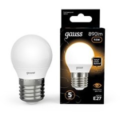 Лампа Gauss Шар 9.5W 890lm 3000K E27 LED 105102110