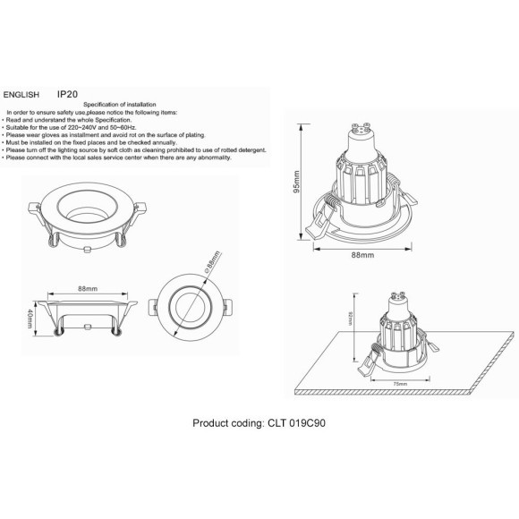 Светильник встраиваемый Crystal Lux CLT 019C90 WH Светильник встраиваемый Crystal Lux CLT 019C90 WH