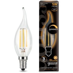 104801105-D Лампа Gauss Filament Свеча на ветру 5W 420lm 2700К Е14 диммируемая LED 1/10/50