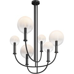 Люстра на штанге с черным основанием и прозрачными плафонами, 6 ламп E14 Maytoni Status MOD333PL-06B Люстра на штанге с черным основанием и прозрачными плафонами, 6 ламп E14 Maytoni Status MOD333PL-06B