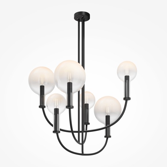 Люстра на штанге с черным основанием и прозрачными плафонами, 6 ламп E14 Maytoni Status MOD333PL-06B Люстра на штанге с черным основанием и прозрачными плафонами, 6 ламп E14 Maytoni Status MOD333PL-06B