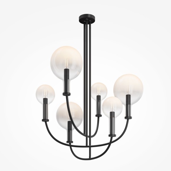 Люстра на штанге с черным основанием и прозрачными плафонами, 6 ламп E14 Maytoni Status MOD333PL-06B Люстра на штанге с черным основанием и прозрачными плафонами, 6 ламп E14 Maytoni Status MOD333PL-06B