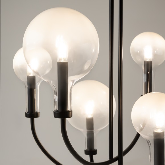 Люстра на штанге с черным основанием и прозрачными плафонами, 6 ламп E14 Maytoni Status MOD333PL-06B Люстра на штанге с черным основанием и прозрачными плафонами, 6 ламп E14 Maytoni Status MOD333PL-06B