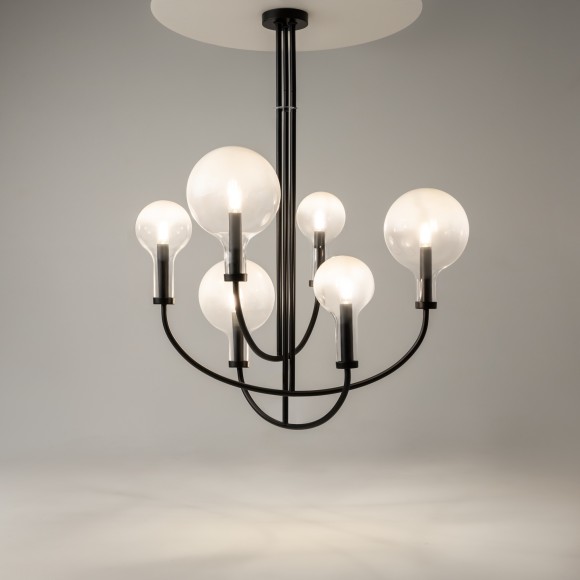 Люстра на штанге с черным основанием и прозрачными плафонами, 6 ламп E14 Maytoni Status MOD333PL-06B Люстра на штанге с черным основанием и прозрачными плафонами, 6 ламп E14 Maytoni Status MOD333PL-06B