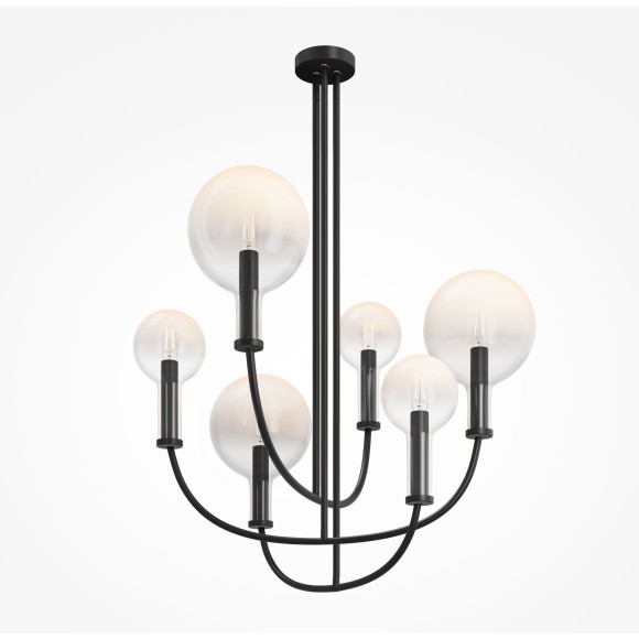 Люстра на штанге с черным основанием и прозрачными плафонами, 6 ламп E14 Maytoni Status MOD333PL-06B Люстра на штанге с черным основанием и прозрачными плафонами, 6 ламп E14 Maytoni Status MOD333PL-06B