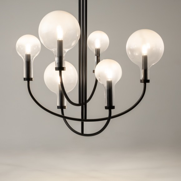 Люстра на штанге с черным основанием и прозрачными плафонами, 6 ламп E14 Maytoni Status MOD333PL-06B Люстра на штанге с черным основанием и прозрачными плафонами, 6 ламп E14 Maytoni Status MOD333PL-06B