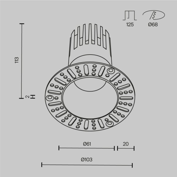 Встраиваемый светильник Maytoni Dip Hight+ LED Ra90 Lm1650 3000K IP20 15Вт 50° DL122-15W-3K-TRS-W Встраиваемый светильник Maytoni Dip Hight+ LED Ra90 Lm1650 3000K IP20 15Вт 50° DL122-15W-3K-TRS-W