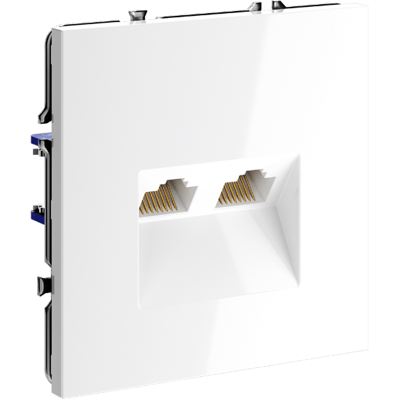 VLS060201 Розетка компьютерная двойная RJ45+RJ45 категории 6Е (для проводов CAT5-CAT6 до 10 Гбит/сек) белого глянцевого цвета VOLTUM S70 (белый глянцевый)