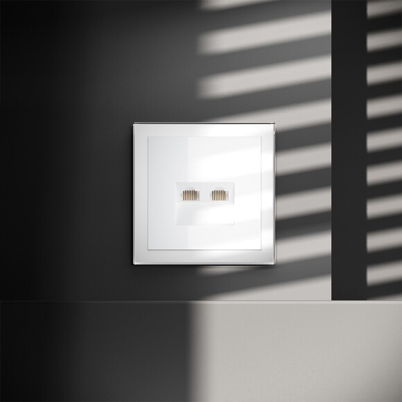 VLS060201 Розетка компьютерная двойная RJ45+RJ45 категории 6Е (для проводов CAT5-CAT6 до 10 Гбит/сек) белого глянцевого цвета VOLTUM S70 (белый глянцевый)