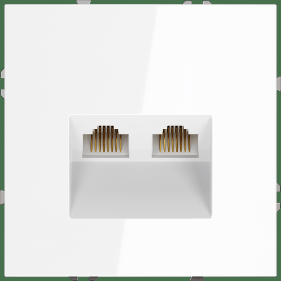 VLS060201 Розетка компьютерная двойная RJ45+RJ45 категории 6Е (для проводов CAT5-CAT6 до 10 Гбит/сек) белого глянцевого цвета VOLTUM S70 (белый глянцевый)