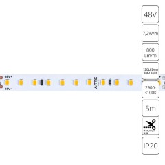 A4812010-01-3K Светодиодная лента 48В 7.2Вт/м 800Лм/м 3000К CRI 90+ 10мм SMD2835 120шт/м 5м IP20