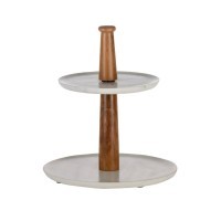 427261 MAKILALA Декоративное блюдо-этажерка L255, B255, H280, дерево, мрамор, белый