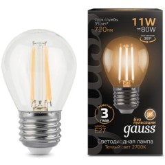 105802111 Лампа Gauss Filament Шар 11W 810lm 2700К Е27 LED 1/10/50