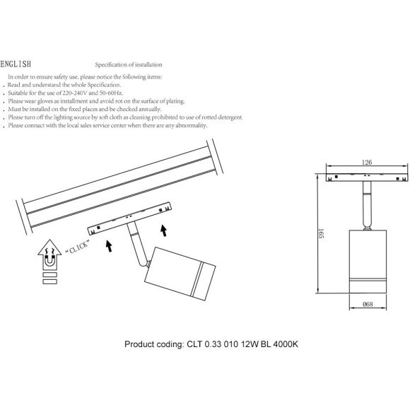 CLT 0.33 010 12W BL 4000K Трековый магнитный светодиодный светильник Crystallux Space 48V CRI90+ 4000К 550Лм 24° 12W