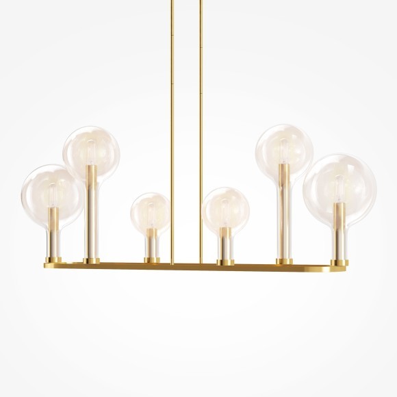 Латунная люстра на штангах (75-48см) с прозрачными плафонами, 6 ламп E14 Maytoni Status MOD333PL-06BS1