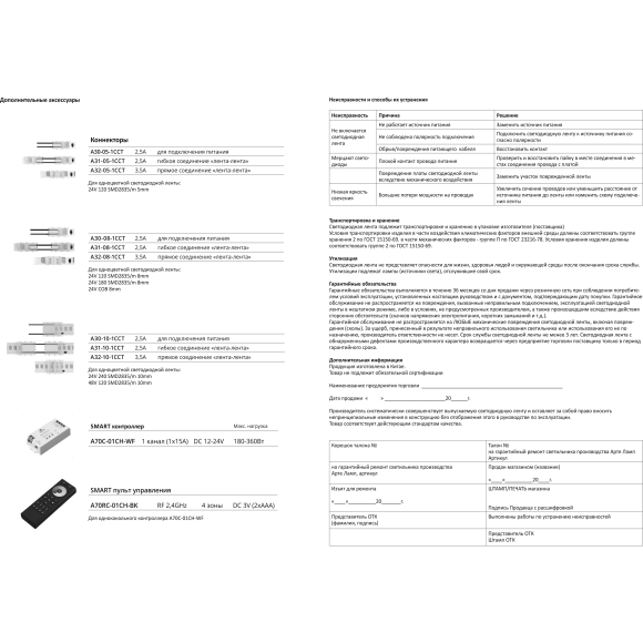 A2424015-01-3K Светодиодная лента 24В 20Вт/м 2200Лм/м 3000К CRI 90+ 15мм SMD2835 240шт/м 5м IP20