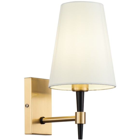 Настенный светильник (бра) Maytoni Zaragoza H001WL-01BS с лампой E14 макс. 40Вт, металл латунь, белый текстильный абажур, классический интерьерный светильник, мягкий рассеянный свет, без выключателя