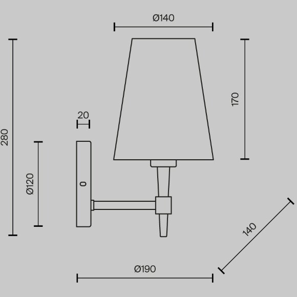 Настенный светильник (бра) Maytoni Zaragoza H001WL-01BS с лампой E14 макс. 40Вт, металл латунь, белый текстильный абажур, классический интерьерный светильник, мягкий рассеянный свет, без выключателя