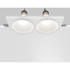 Maytoni Gyps DL129-GU10-02-W Встраиваемый белый "безрамочный" двойной гипсовый светильник под покраску вместе с потолком, круглый скос внутрь, лампы GU10 2шт, IP20, 220В, врезное 188×100 мм, высота встр. от 55 мм (при исп. LED модуля вместо лампы)