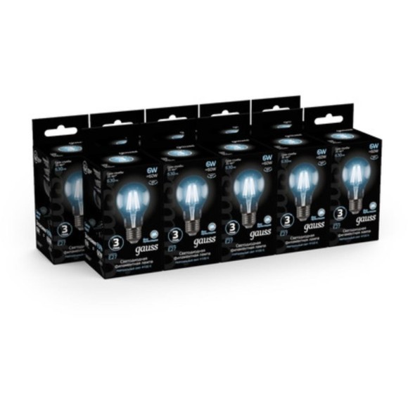 102802206 Лампа Gauss LED Filament A60 E27 6W 630lm 4100К 1/10/40