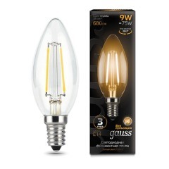 103801109 Лампа Gauss LED Filament Свеча E14 9W 680lm 2700К 1/10/50 103801109 Лампа Gauss LED Filament Свеча E14 9W 680lm 2700К 1/10/50