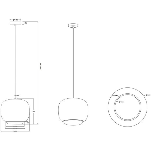 MOD466PL-L12W3K Подвесной светодиодный светильник с белым алюминиевым плафоном 30см, 20Вт, 180°, 3000К, CRI90, 2100Лм  Maytoni Brio